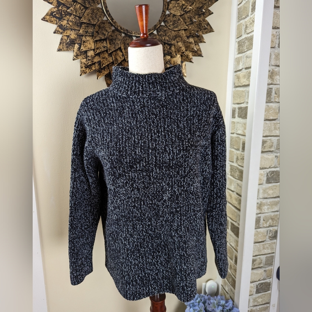 Vintage Northern Isles Chunky Knit Mock Neck Salt & Pepper Sweater Size M